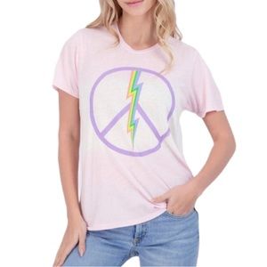 Lauren Moshi x Aqua Pink Ombré Graphic Tee T-Shirt Rainbow Lightning Bolt Small